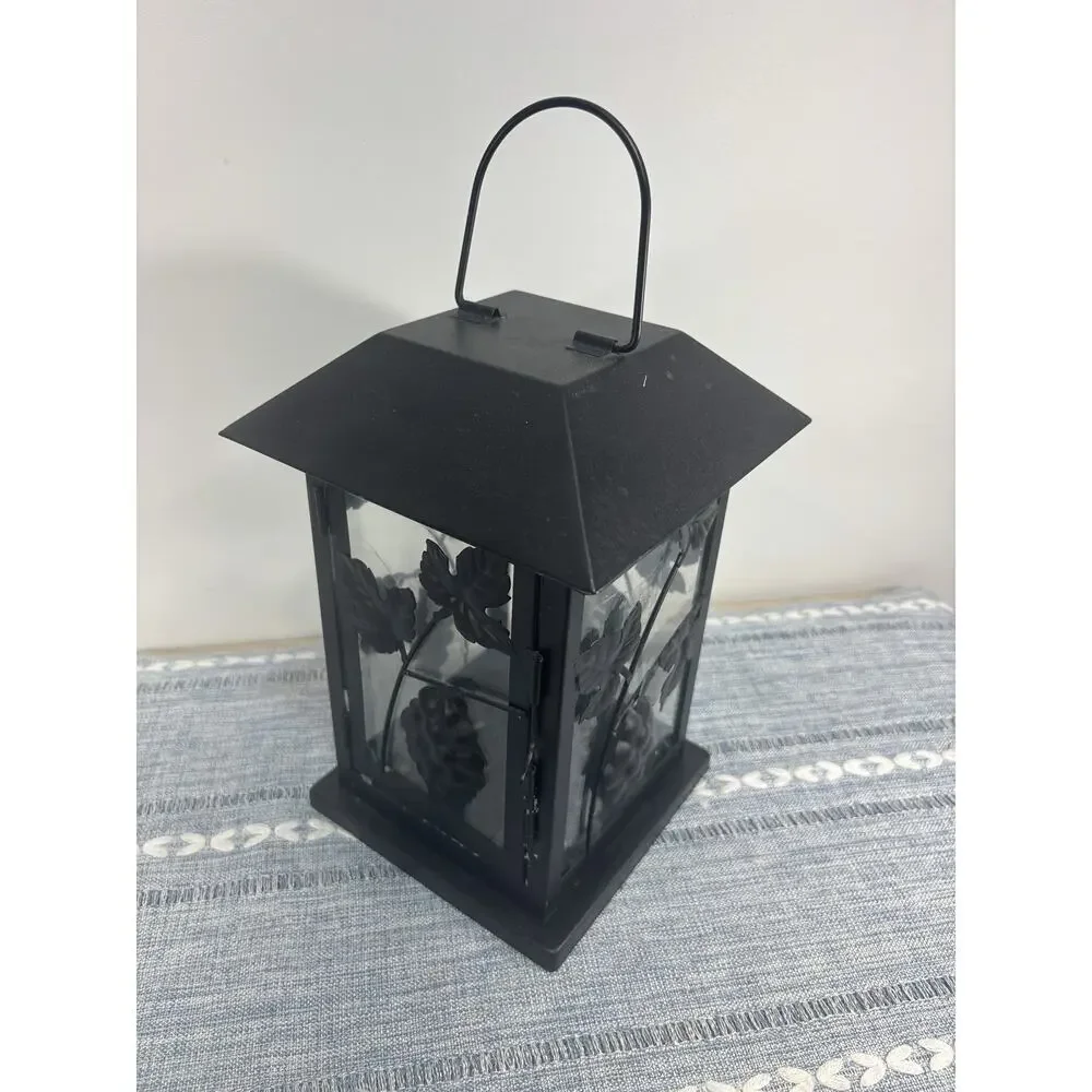 Black Metal Glass Lantern Grape Vine Candle Holder Rustic Tuscan Farmhouse Decor
